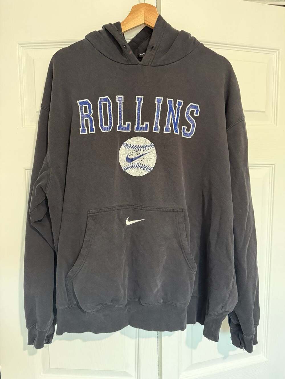 Vintage Nike Rollins College Baseball Center Swoosh Hoodie Size XL